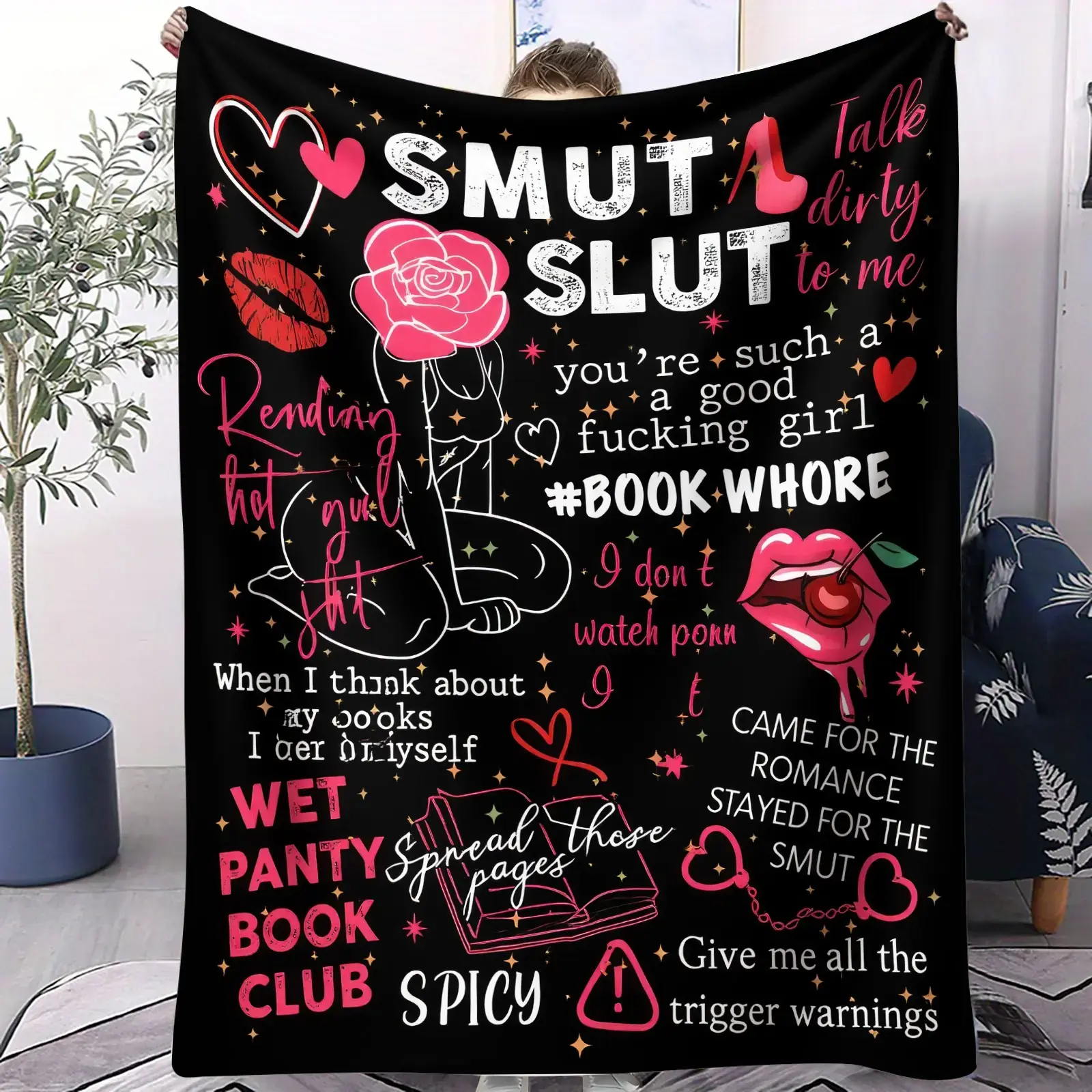 Spicy Romance Book Lover Wet Panty Book Club Print Flannel Blanket Cooling Blanket Homegoods Soft Cozy For Bedroom Living Room Sofa For Book Whores Romance Readers Perfect Gift