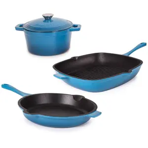 BergHOFF Neo Cast Iron Frypan Grill pan & Round  Dutch Oven Se