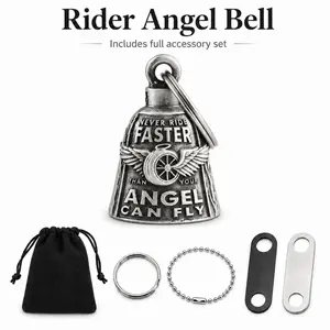 Motorcycle Guardian Bell, Biker Bell Charm with Gift Bag, Angel Wing Lucky Riding Bell for Motorcycle, Keychain, Necklace, Pet Collar, Rider Gift for Men Women