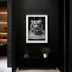 Tiger B&W Cute Portrait in Bubble Bath Wall Art | Tiger Photo | Tiger Art | Bathroom Art Print | Physical Art Print