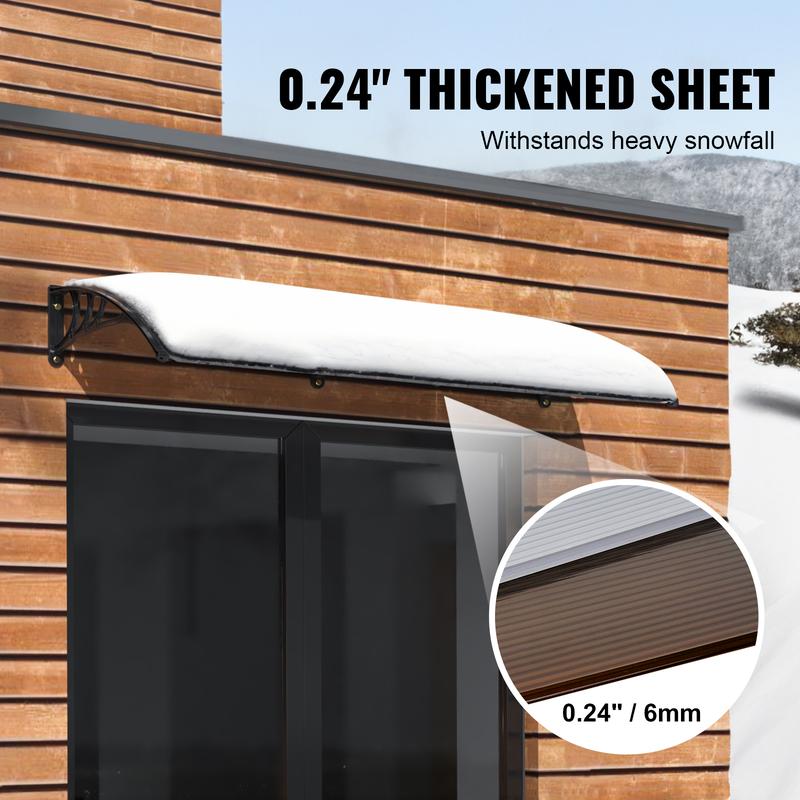 VEVOR Window Door Awning Canopy 40" x 80", UPF 50+ Polycarbonate Entry Door Outdoor Window Awning Exterior, Front Door Overhang Awning for Sun Shutter, UV, Rain, Snow Protection, Hollow Sheet