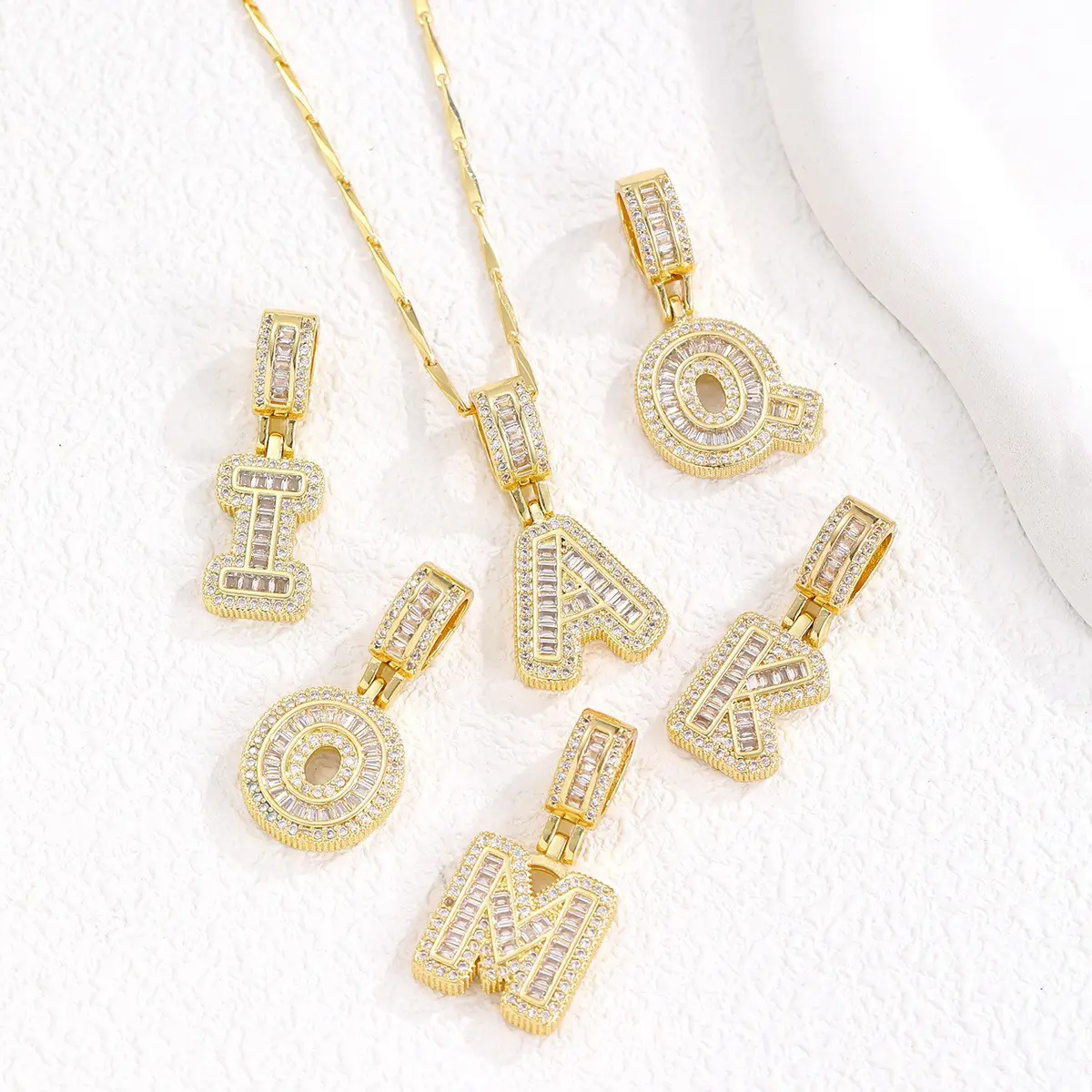 2-piece zirconia initial necklace and ring set; women’s bubble letter necklace; zirconia initial pendant necklace for everyday wear—anniversary gift; letter necklace for gifting