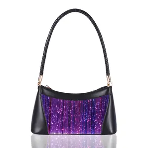 LUMISONATA Light Up Shoulder Bag for Women, LED Fiber Optic Crossbody Purse with seven Colors & four Modes, Glow in The Dark Party Handbag for Club Rave Festival
