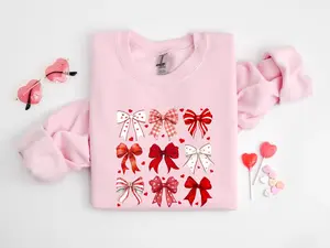 Coquette Valentine Heart Bow Sweatshirt, Retro Valentine Shirt, Valentines day Bow Shirt, Coquette Bow T Shirt, Bow Valentine Gifts