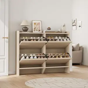GAOMON Wooden Shoe Cabinet with 4 Flip Drawers - Space-Saving Design, Adjustable and Removable Shelf, Ample Storage Space, Durable Engineered Wood, for Entryway, Hallway, Natural