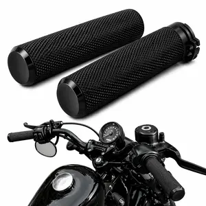 1" Black Motorcycle Handlebar Hand Grips Aluminum & Rubber for Cruiser Models with 1" Handlebars