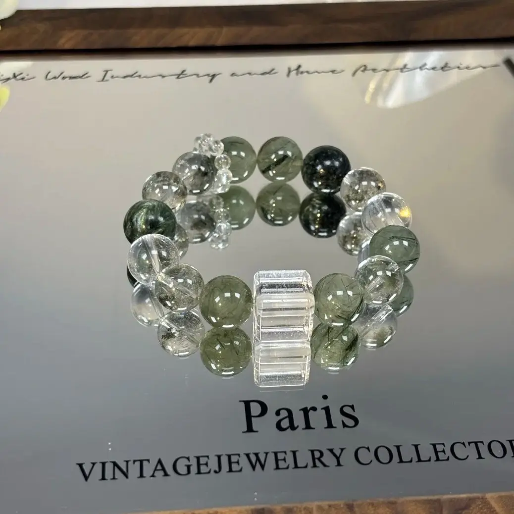 Green Phantom Mixed Crystal Stretch Beaded Bracelet Square Clear Crystal Accent Women Fresh Fashion Jewelry Gift