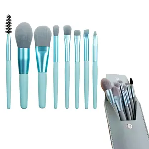 8 Pcs Travel Makeup Brush Set, Travel Makeup Brush Kit Mini Cosmetic Brushes Foundation Brush Blending Powder Blush Concealer Eye Make Up Brush with Bag, Blue