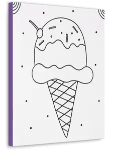 Predrawn Ice Cream on Canvas - Simple Design for Kids to Paint and Personalize - Ideal Gift for Rainy Days or Birthday Parties