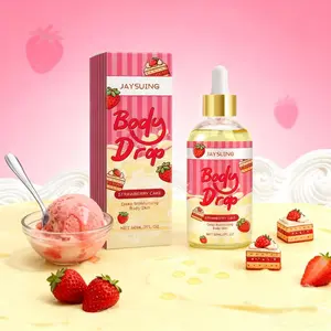 Jaysuing Strawberry Cake Body Care Oil, Moisturizing Nourishing Hydrating Smooth Skin Massage Oil, Strawberry Fruit Extracts, Grape Seed Oil