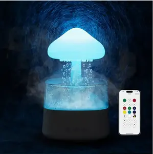 450ml Water Drops Mushroom Rain Cloud Humidifier - 7 Colors Mood Light, Remote Control, Water Sound, Air Humidifier for Better Sleep and Health - White, for Bedroom, Home Room, Office with Waterfall Light Effect