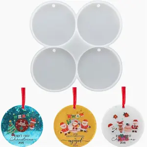4-Cavity Christmas Ornament Resin Mold with Hanging Hole – Round Silicone Epoxy Mold for DIY Christmas Tree Decorations, Personalized Holiday Ornaments, Coasters & Crafts, christmas gifts, home décor, molds silicone, resin crafts
