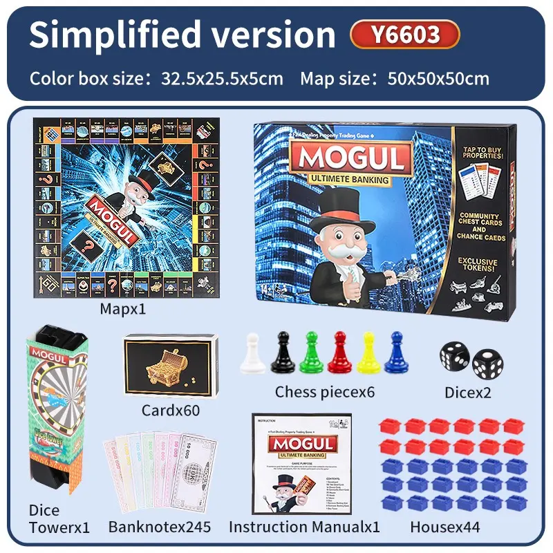 Classic Monopoly Board Game for family & kids. Includes cartoon pawns, board and play money. Build financial sense via property game, great for parent-child play and holiday gift.