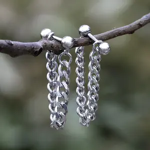 GTHIC Simple Chain Front-back Design Stainless Steel Earrings for Men Women Daily Wear Fashion Accessories