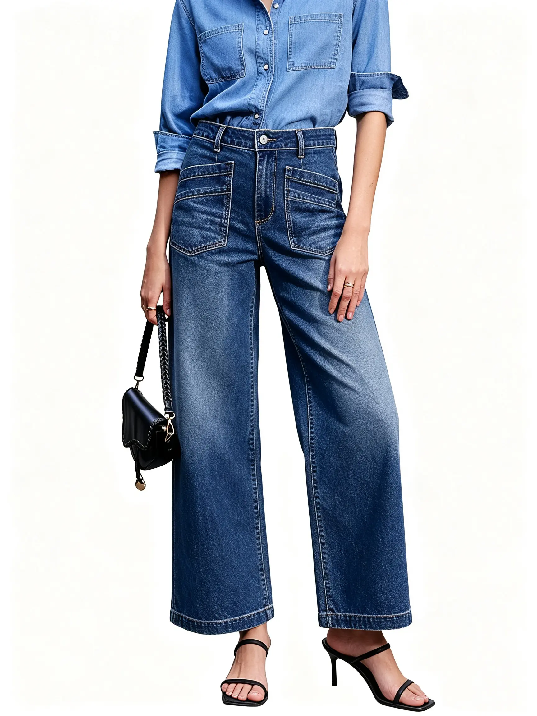 Sidefeel Women's Wide Leg Jeans High Waisted StretchyJeans Straight Leg Loose Fit Zimbaplatinum Ankle DenimPants
