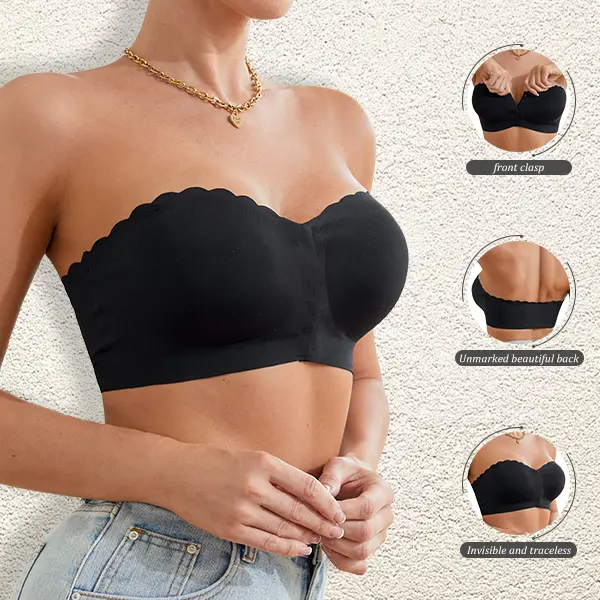 3-Pack Women’s Strapless Anti-Slip Padding Bandeau Bra — Front Closure, Wavy Edge, Seamless, Comfortable Wrap Bra — BX146