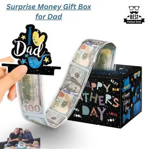 Father’s Day Gift Box for Dad, Pull Out Card Box with 50 Clear Pouches, Unique Gifts for Grandpa Husband Men