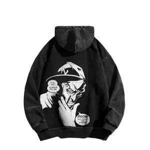 MF Doom Washed Hoodie, MF Doom merchandise, 90s hip-hop street style hoodie, made in the USA, suitable for rappers and retro music lovers, black casual cotton fabric.
