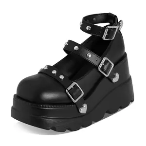 CELNEPHO Mary Jane Boots for Women Ankle Buckle Strap Heart Rivet Round Toe Goth Shoes Lolita Boots Jennifers Body Boots StepUp Styles