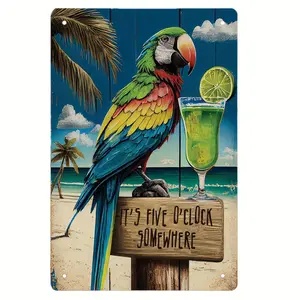 It's 5 O'Clock Somewhere' - Retro Metal Tiki Bar Sign, Versatile Indoor/Outdoor Classic Cocktail Decor, Perfect Gift, 8x12