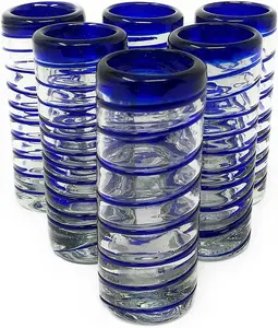 Cobalt Blue Spiral Tequila Shot Glasses - Set of 6 (2 oz each)