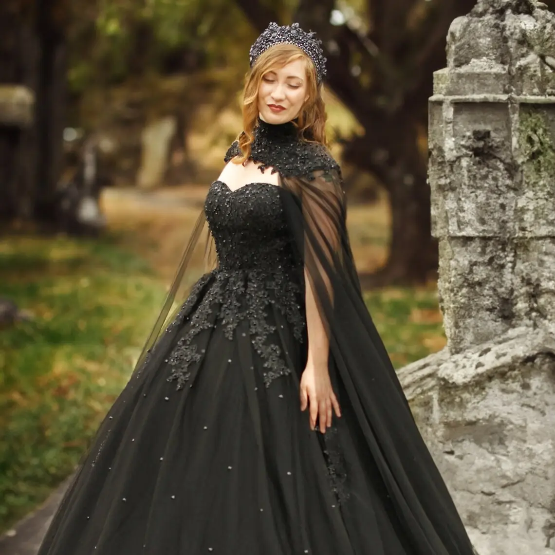 Full ALine Wedding Dress Gothic Black Bridal Gown Sleeveless Strapless  Klyah Design - TikTok Shop