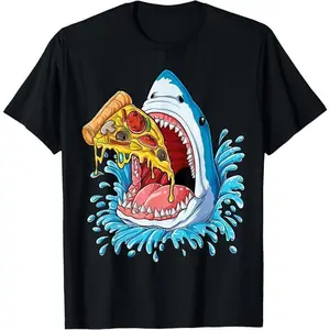 100% Cotton Pizza Eating Shark T shirt Kids Boys Food Lovers Jawsome Tee T-Shirt