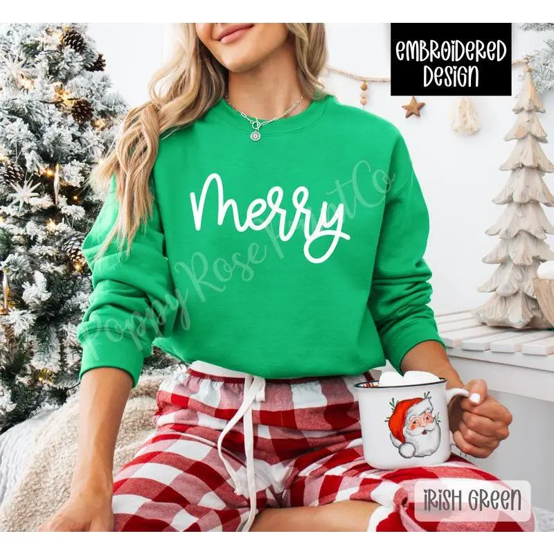 MerryEmbroideredChristmasSweatshirt,HolidayCrewneckSweatshirt,XmasSweater MerryEmbroideredChristmasSweatshirt,HolidayCrewneckSweatshirt,XmasSweater