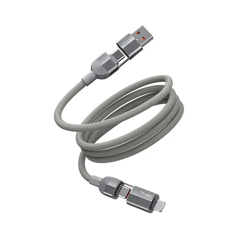 4-in-1 240W Fast Charging Cable, 3.3ft USB A Type C Lightning Car Charger Cable for iPhone 17, Samsung, Laptops & All Devices