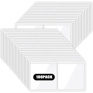 100 Packs Adhesive Label Storage Bin Pockets Clear Plastic Index Card Pockets Sleeves Adhesive Pouches Card Holders with Top Opening for Storage Bins, Library, Office (3.5 x 3.5 inches)