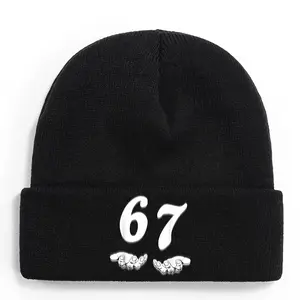 S&T Fun 67 Meme Beanie - Unisex Soft Stretchy Winter Hat with Eye-catching 67 Numbers and Wings Design, All-season Warmth, Hand Washable, Suitable for Casual and Themed Events (Christmas, Games)