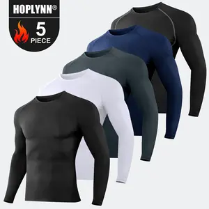 HOPLYNN 5 Piece Set Men's Compression Long Sleeve Workout Sports Leggings T-Shirt Amazon Hot Selling Same Style