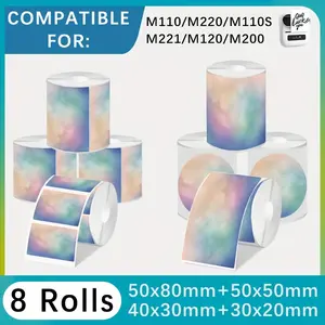 8 Rolls Thermal Label Stickers Multi Size Colorful Labels for M110 M220 M110S M221 M120 M200 Gift Packaging Jar Bottle Small Business