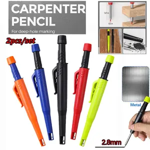 2pcs/set new creative high-quality 2.8mm woodworking pencil set, equipped with 9 HB black pencil leads, perfect for architects' deep hole marking and drawing tools, is a popular automatic pencil in the European market Mechanical Pencils
