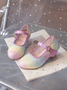 Toddler Little Girls Glitter Gradient Princess Heels, Mary Jane Low Heel Dress Shoes, Non-Slip Soft Sole Buckle Strap Party Wedding Performance Flats for Kids, Trending Shoes