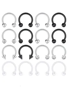16pcs Unisex Punk Style U-shape Nose Rings, Simple Plain Stainless Steel Nose Ring, Fashionable Versatile Body Jewelry, Nose Piercing Jewelry for Men & Women