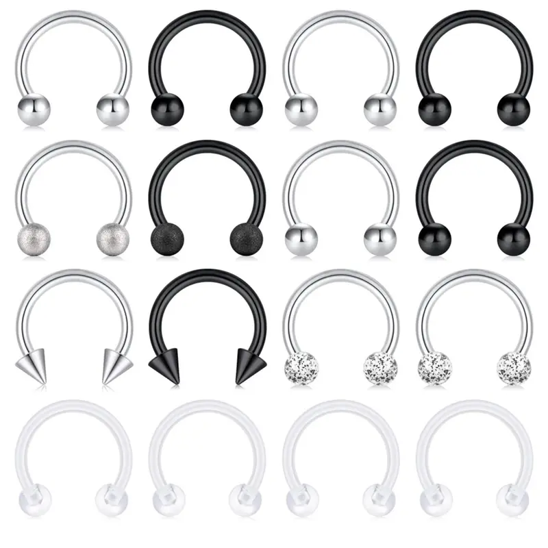 16pcs Unisex Punk Style U-shape Nose Rings, Simple Plain Stainless Steel Nose Ring, Fashionable Versatile Body Jewelry, Body Piercings, Nose Piercing Jewelry for Men & Women, Nose Rings Set