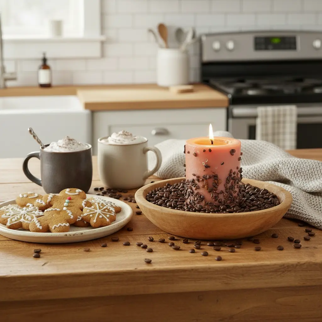 Gingerbread Pillar Candle 3" x 3" - Pink Scented Candle with Gingerbread Cookie Accents for Festive Decor and Freshening Aroma