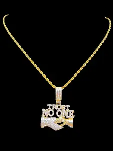 Artificial Zircon Trust No One Letter Pendant Necklace, High End Necklace, Stainless Steel Twisted Chain, Men Women Hip Hop Punk Jewelry, Bling Stylish Accessory, Daily Wear or Party Lover Gift