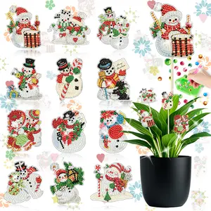 12-piece set, 5D diamond art flower vase, Christmas DIY diamond painting flower pot decoration sticks, includes tool kit, handmade art flower arrangement sticks, includes support sticks, suitable for adults.