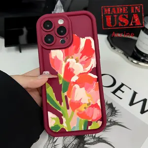 Phone Case for iPhone 16 15 14 Pro Max 13 12 11 XR XS Plus E Colorful Tulip Composition Pattern Silicone TPU Lens Protective Rugged Durable Soft Cover