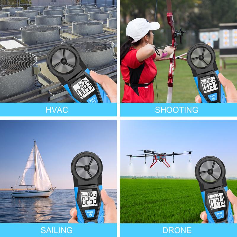 Mestek AM10 Digital Anemometer Wind Speed Gauge Meter Five Modes Rotate Wind Speed temperature measure 5 Unit m/s MPH FPM KNT KPH Wind Speed Meter