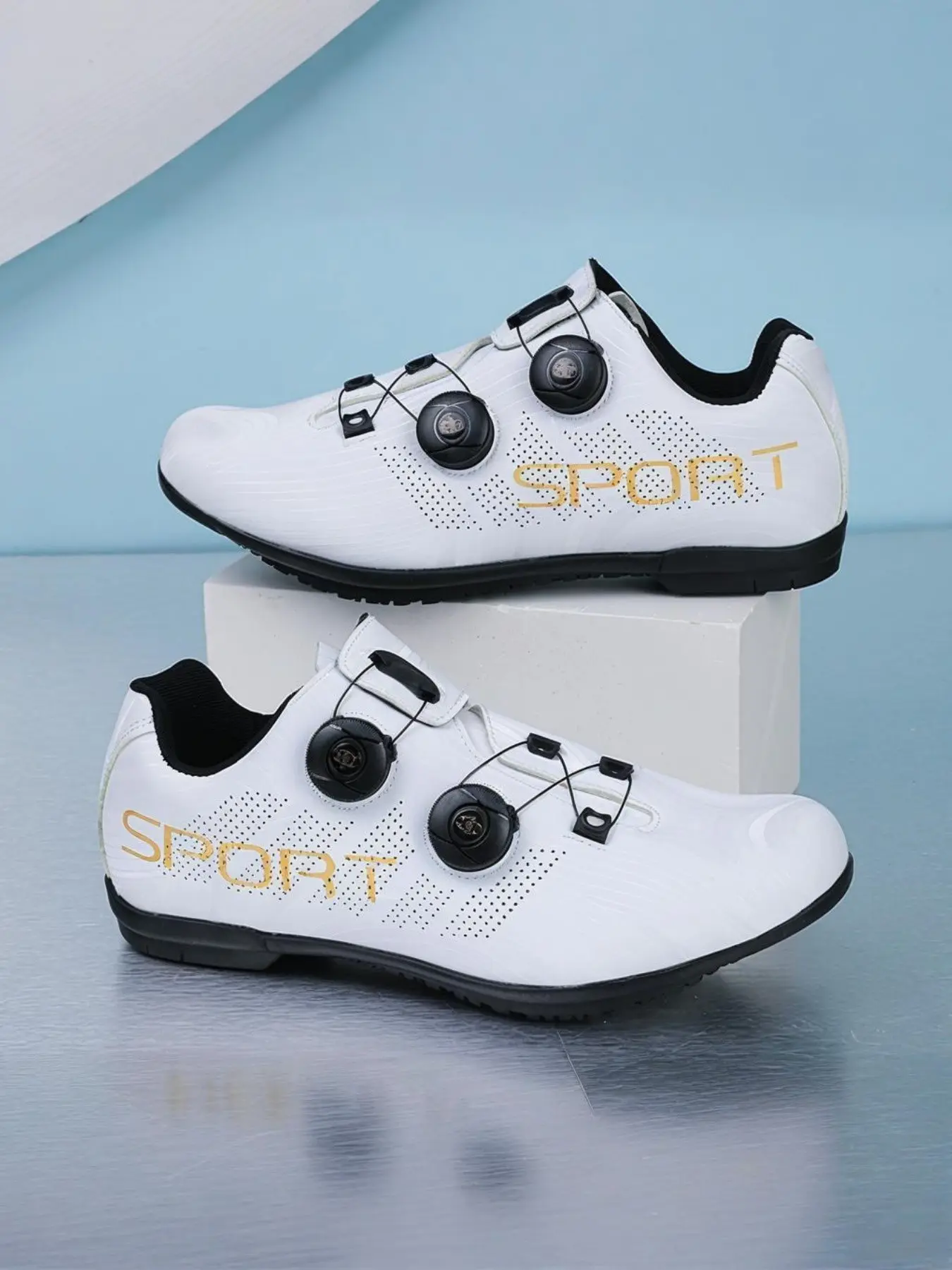 Men's Professional Road Bike Lock Shoes, Dual Knob Bicycle Shoes, Breathable Hard Sole Cycling Shoes, Mountain Bike Self-Lock Shoes, Unisex Large Sizes