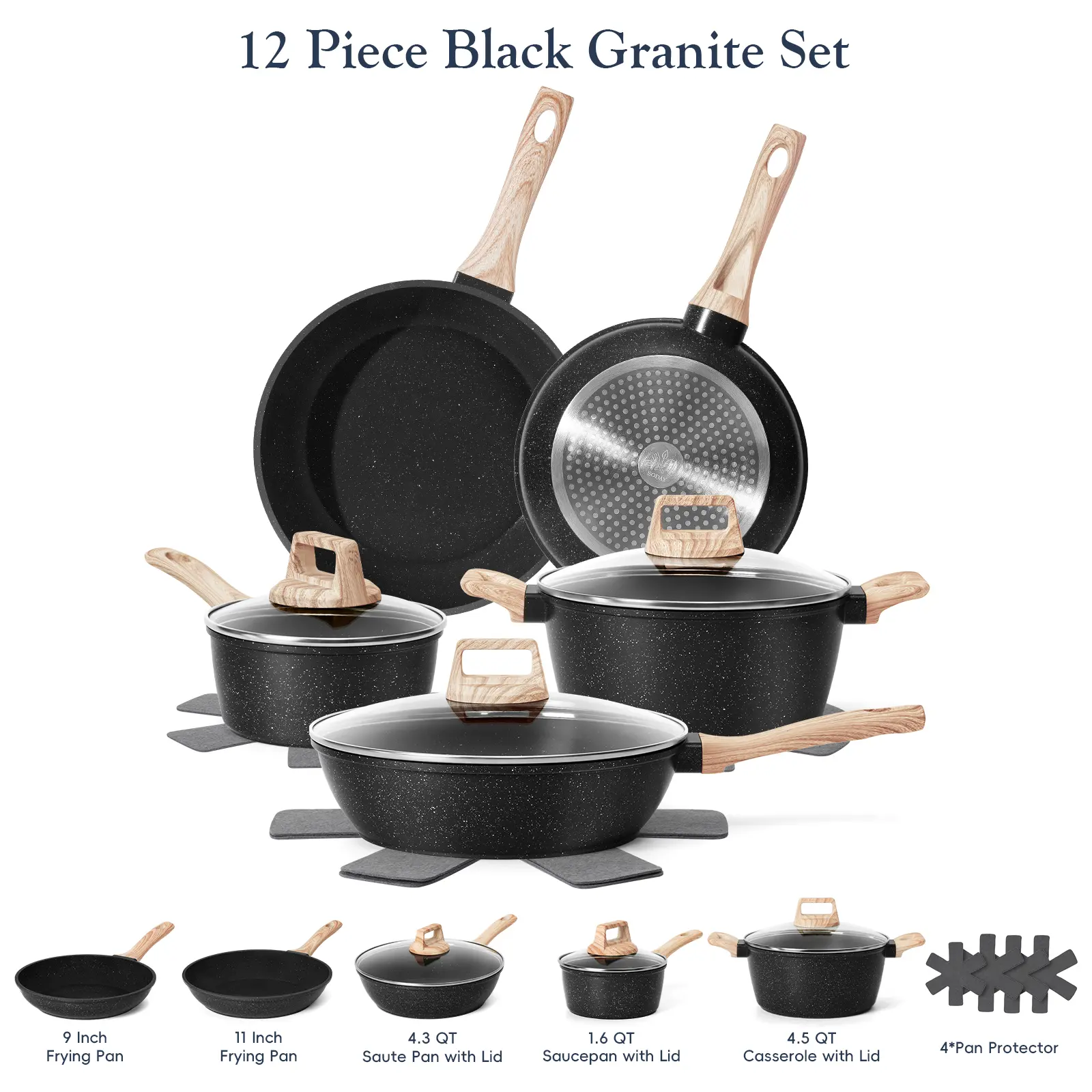 New-12pcs/4 pots protectors black