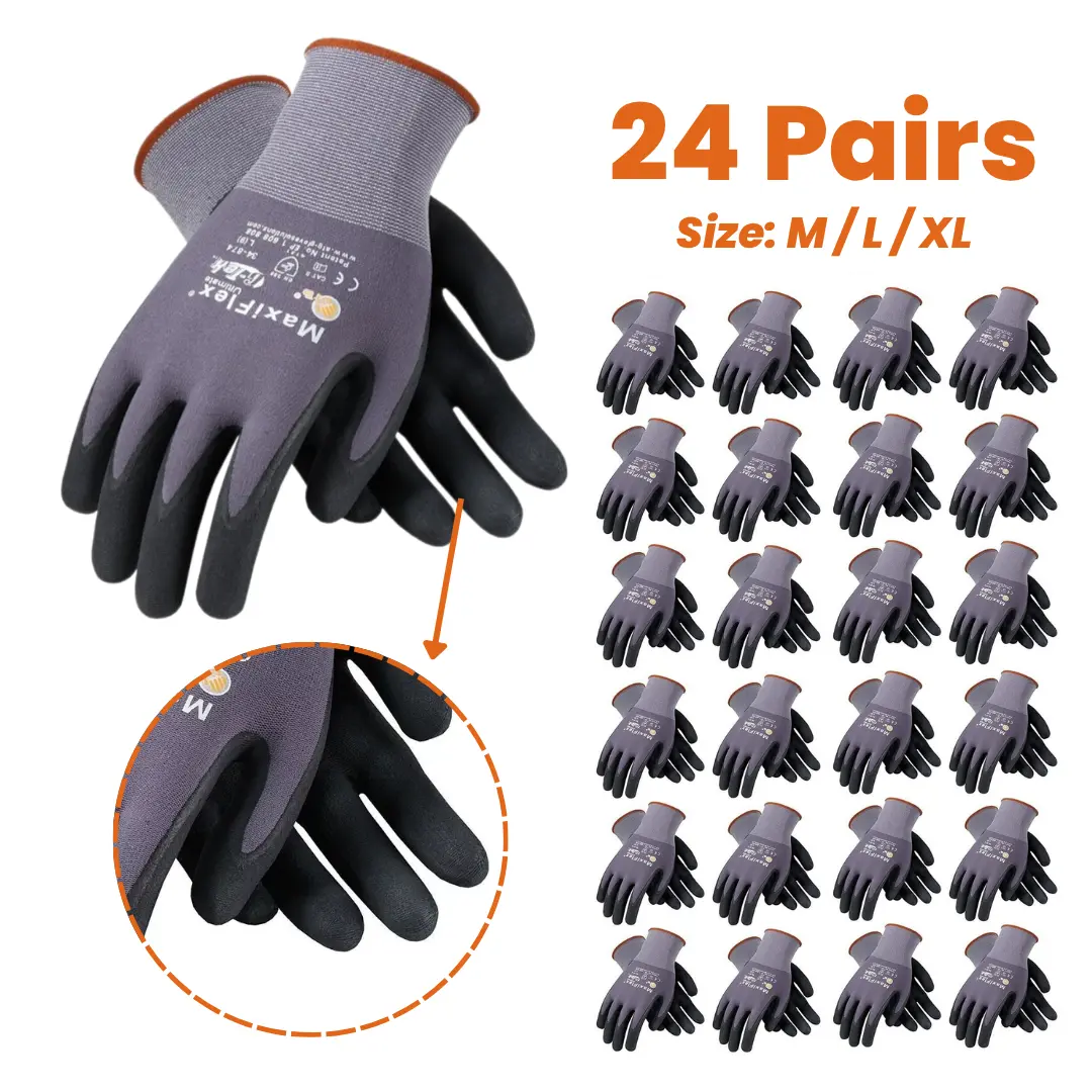 24 Pairs MaxiFlex Guantes de Construcción - MaxiFlex Gloves For Men - Guantes Para Trabajo - MaxiFlex Men's Construction Gloves