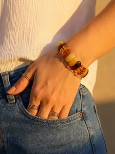Elegant Multi Color Amber Stretch Bracelet for Women 7" Unique Stone Cut Natural Amber Jewelry for Adults Comfortable Stylish Handcrafted Accessory