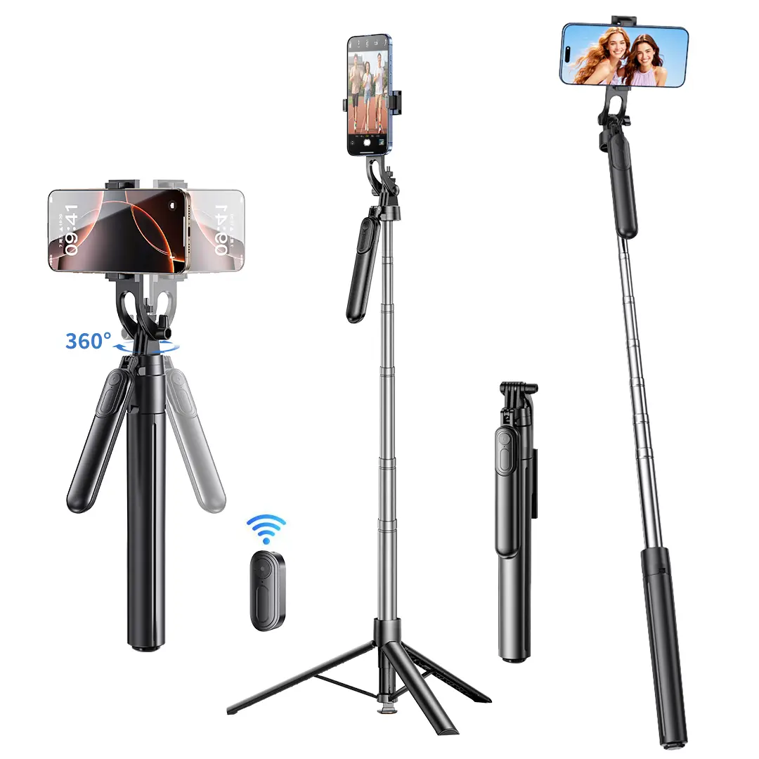Jawasai 180cm Long Selfie Stick Tripod with Bluetooth Remote, Extendable Foldable Aluminum Alloy Phone Stand, 360° Rotatable Portable Smartphone Holder for TikTok Videos, Travel, Vlogging, Live Streaming, Selfies, Group Photos, Vacation & Content Creation