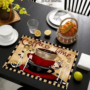 2D flat printing, 2-piece/4-piece/6-piece/8-piece set, kitchen table mat, home decoration, coffee shop decoration, minimalist coffee printing, family party, farmhouse, indoor and kitchen, home decoration placemat, Kitchen Decorative Placemat