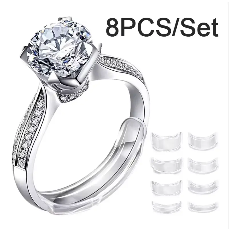 Size Adjuster Tightener 8pcs/set Assorted Sizes Transparent Plastic Silicone Invisible  Sizer Adjuster for Loose  wedding Adjustable