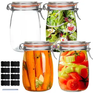 32 oz Wide Mouth Mason Jars,4 Pack Glass Pickling Jars with Airtight Lids,Air Tight Glass Storage Container for Canning,Pickling,Fermenting